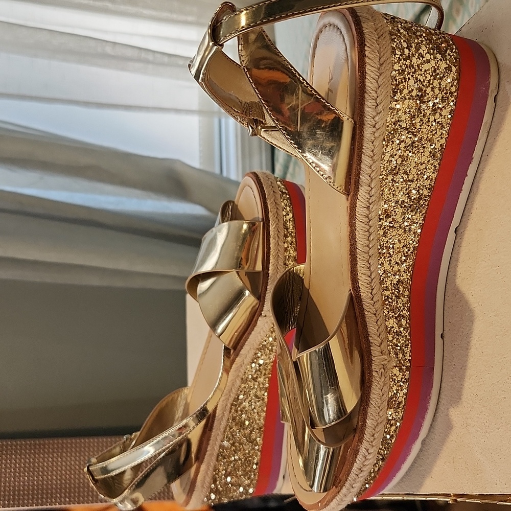Aldo Gold Glitter Wedge Sandals Shoes